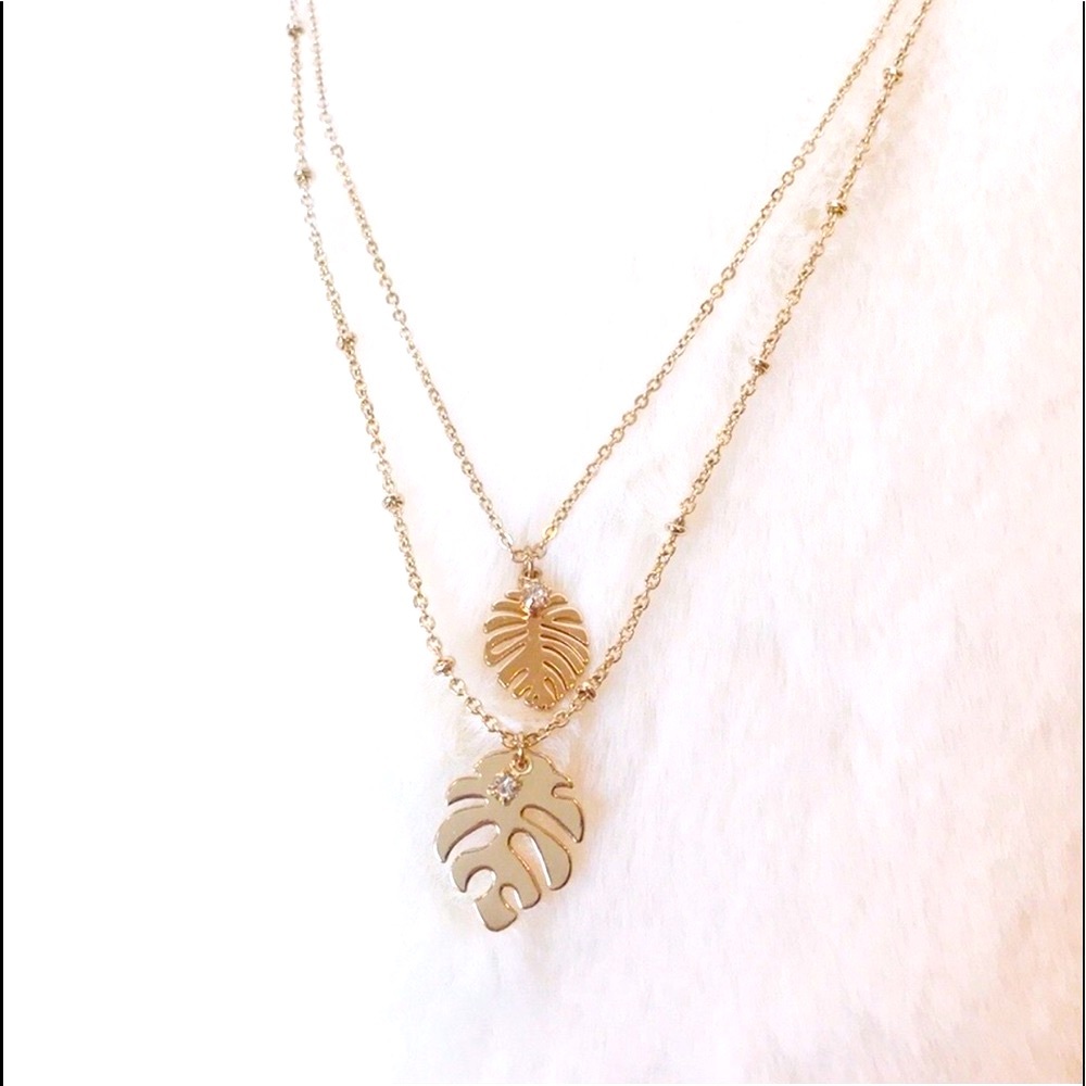 Monstera Leaf Adjustable Gold Double Necklace - image 1